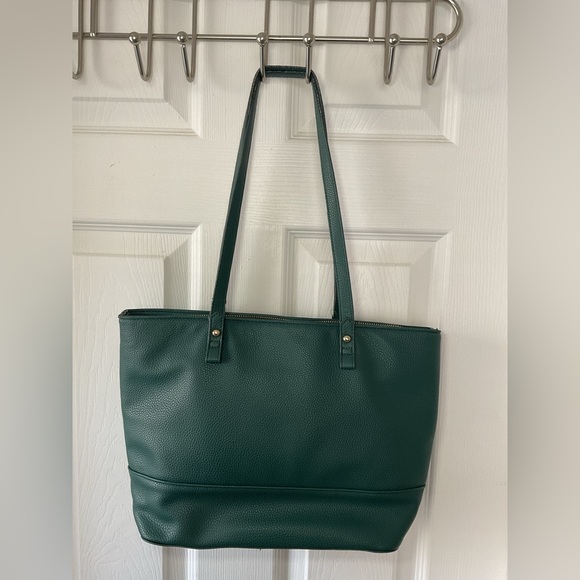 Nanette Lepore Green Pebbled Leather Tote Shoulder Work Bag - Picture 4 of 12